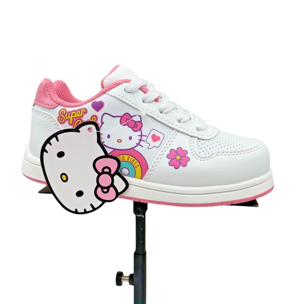 Hello Kitty Youth Girls Court Sneakers Size 3 White Pink‎ Purple Casual Lace-Up